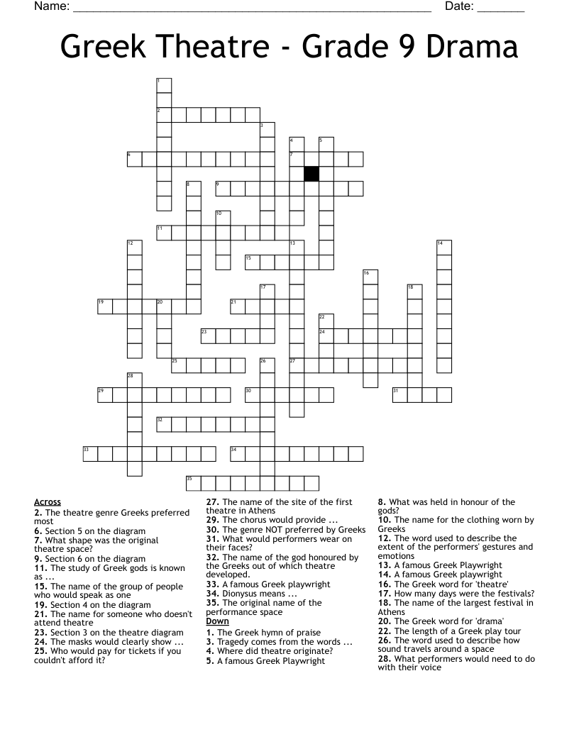 Greek Theatre - Grade 9 Drama Crossword