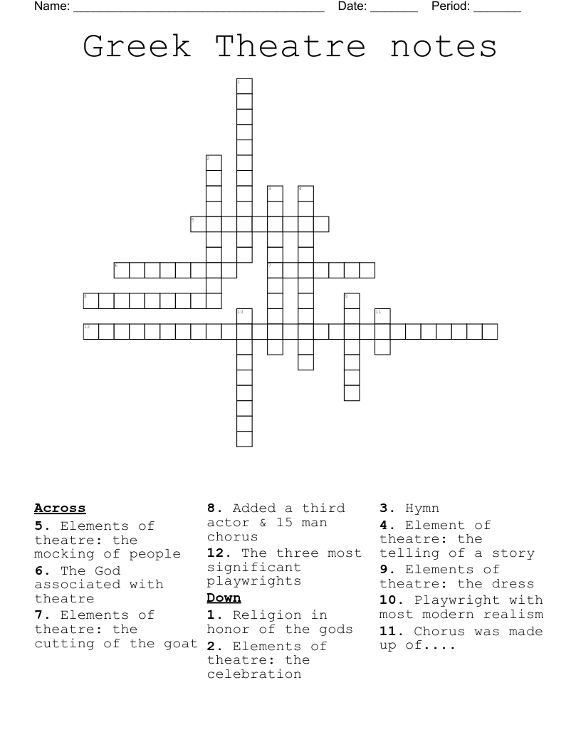 Greek Theatre notes Crossword