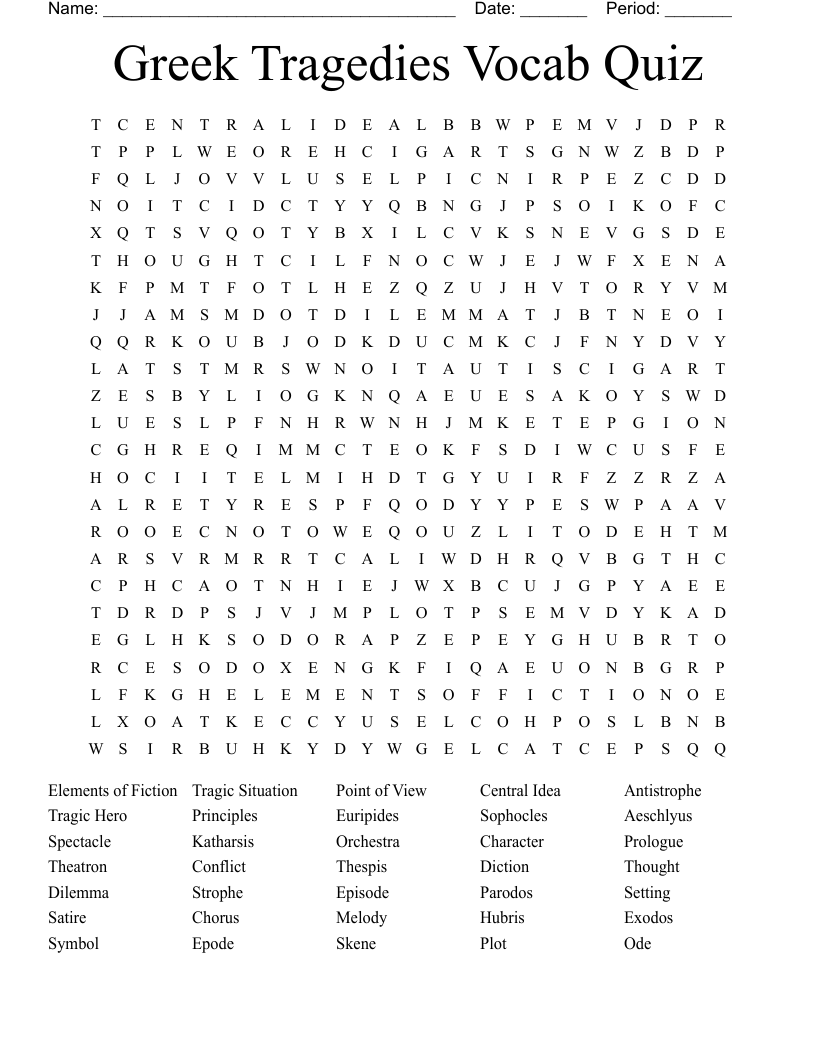 Greek Tragedies Vocab Quiz Word Search