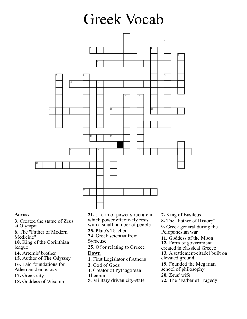 Greek Vocab Crossword