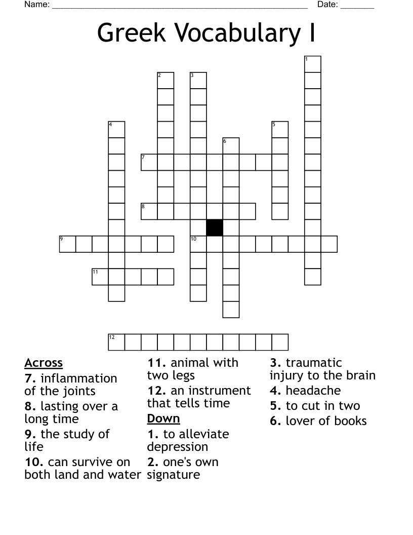 Greek Vocabulary I Crossword