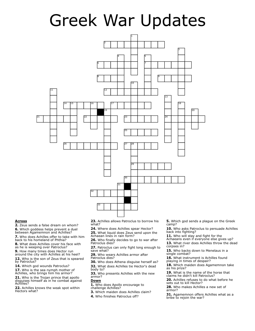 Greek War Updates Crossword