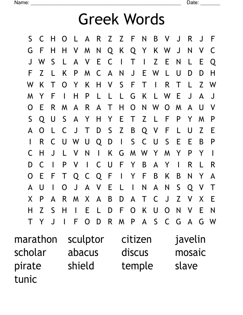 Greek Words Word Search