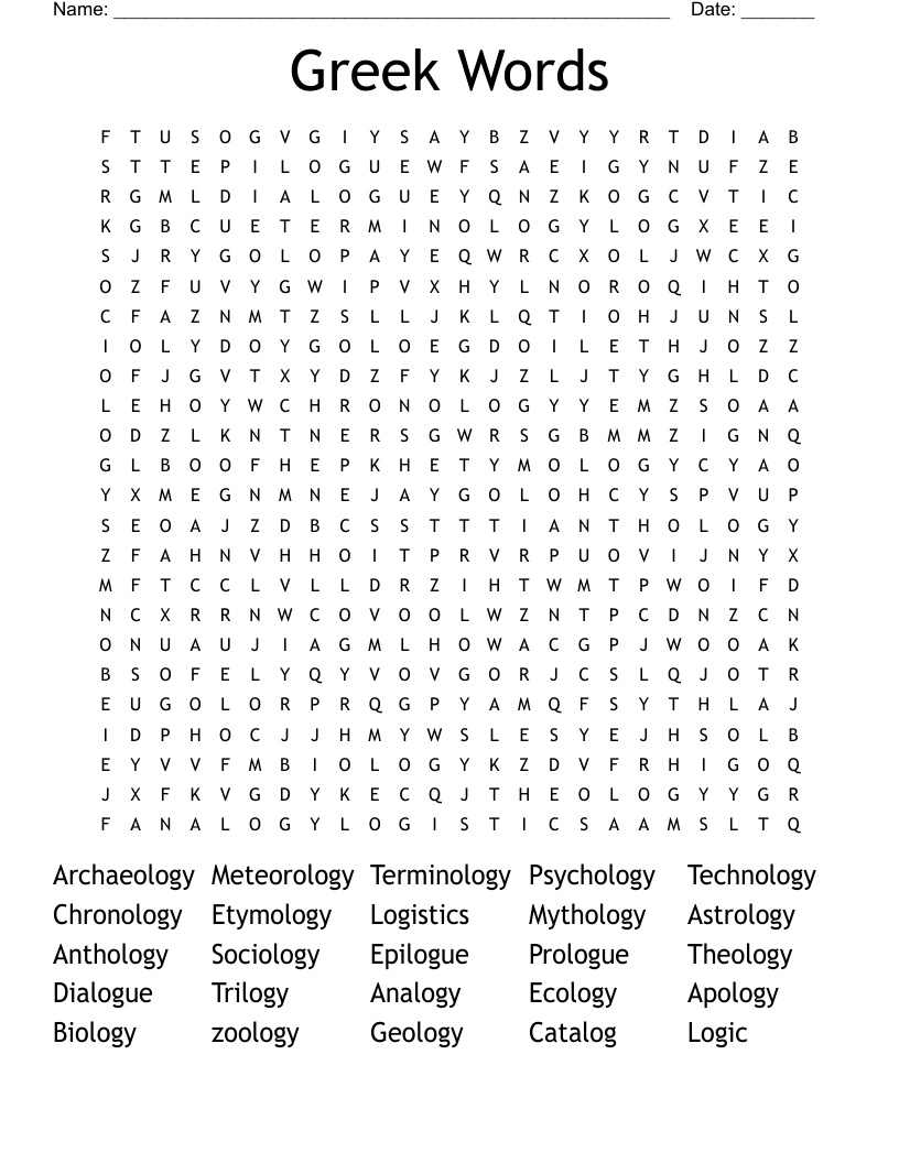Greek Words Word Search