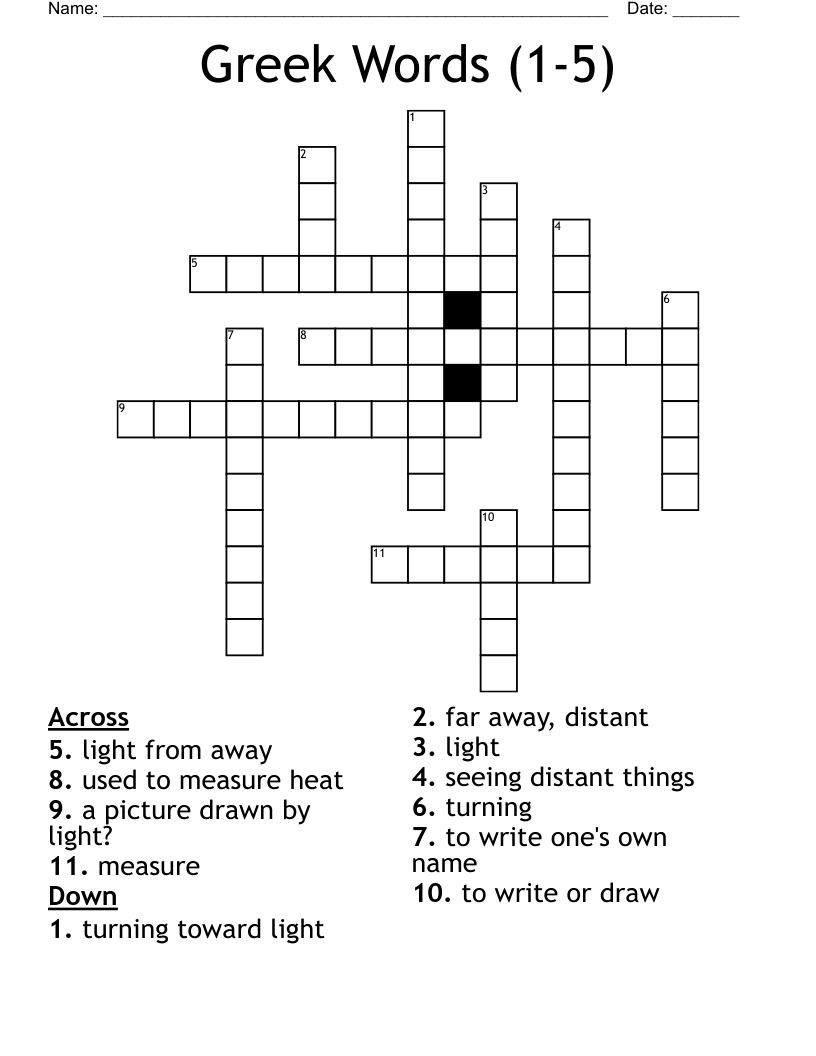 Greek Words (1-5) Crossword