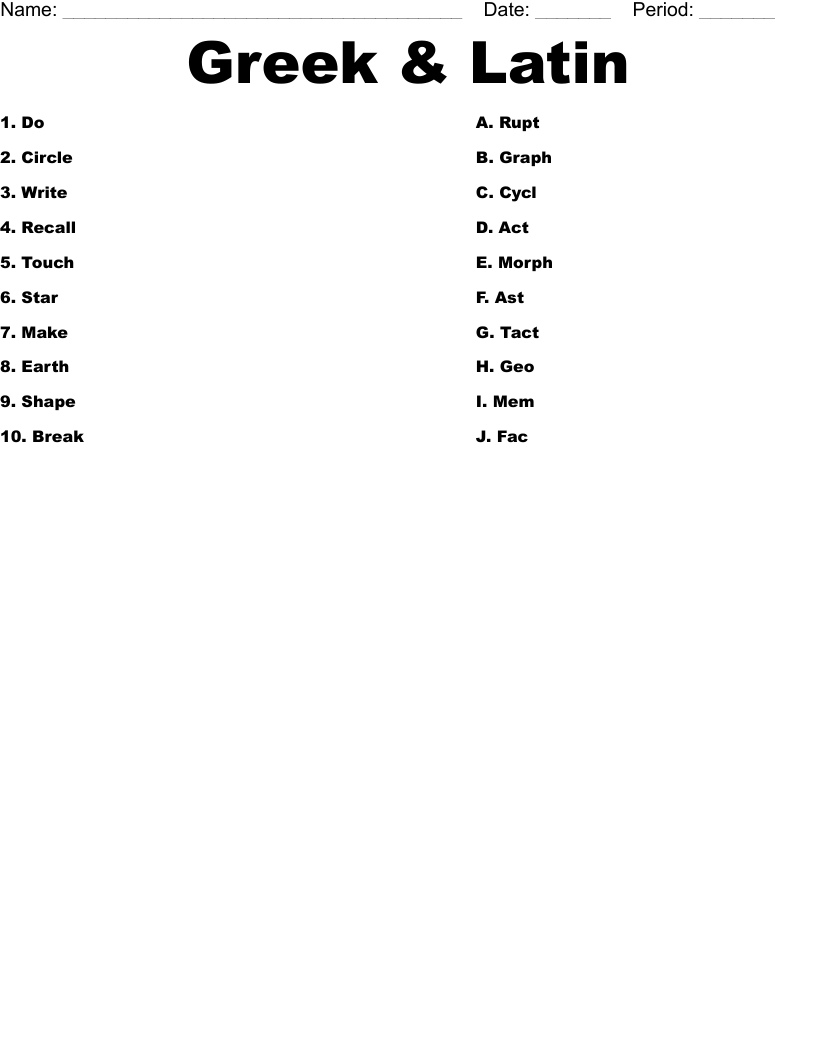 Greek & Latin Worksheet