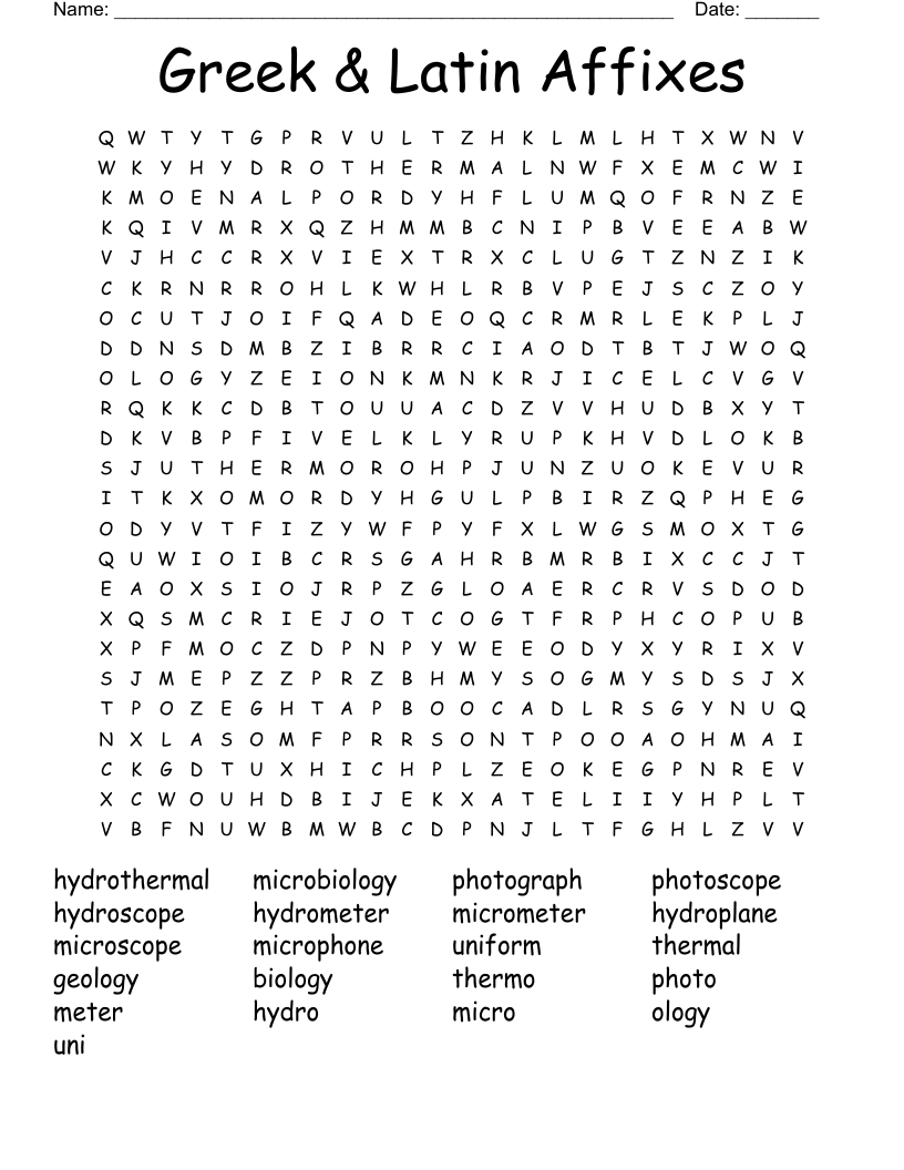 Greek & Latin Affixes Word Search