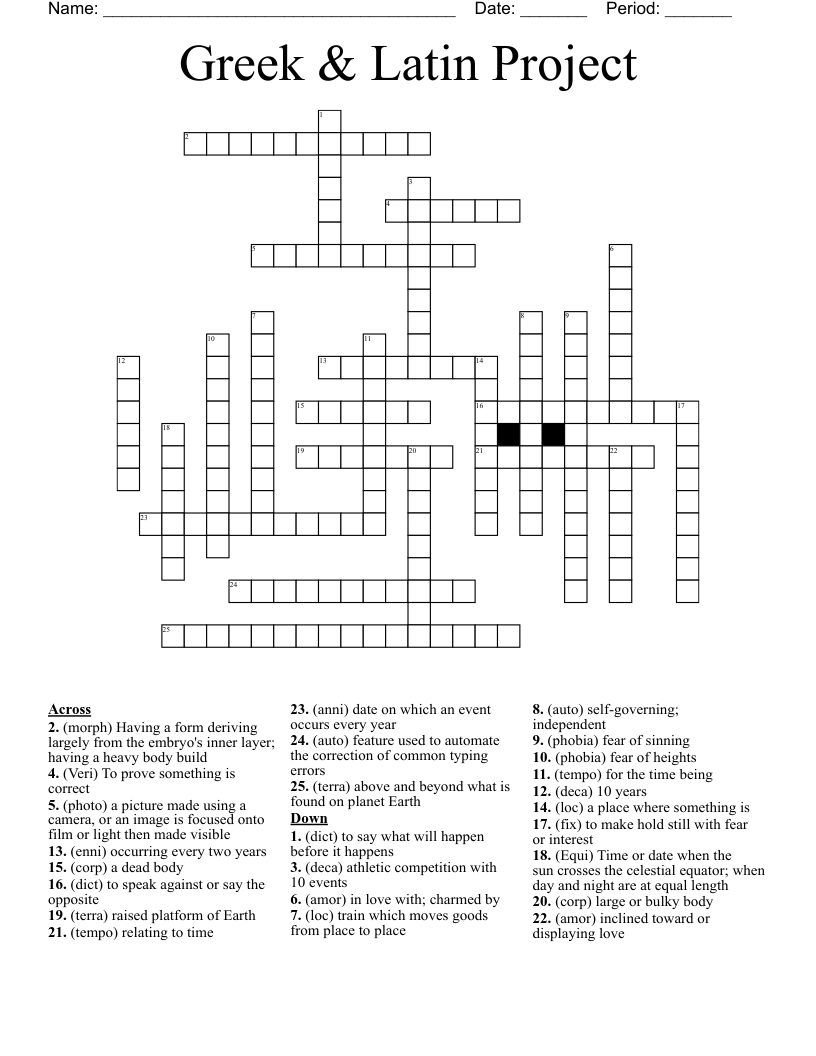 Greek & Latin Project Crossword