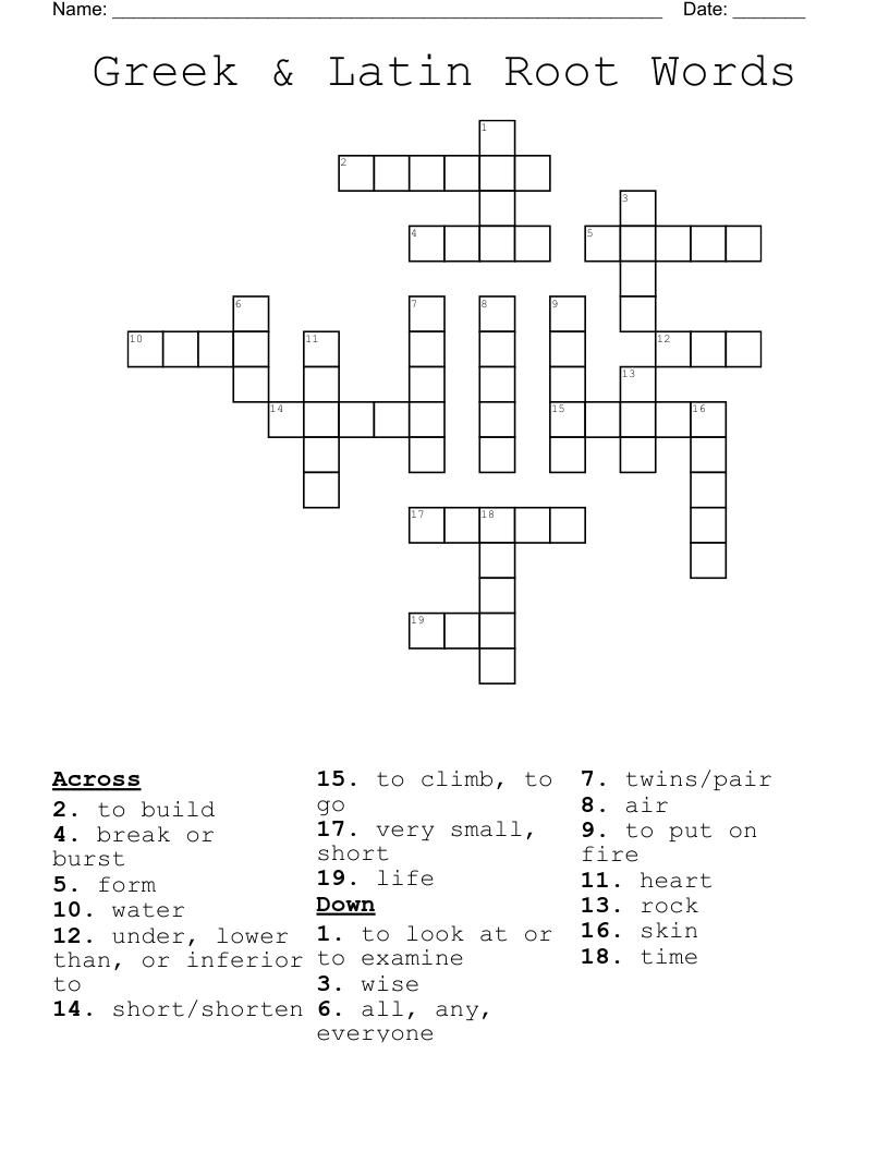 Greek & Latin Root Words Crossword