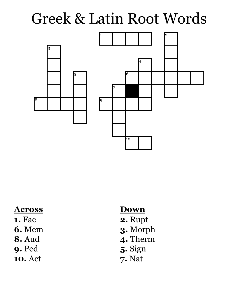 Greek & Latin Root Words Crossword