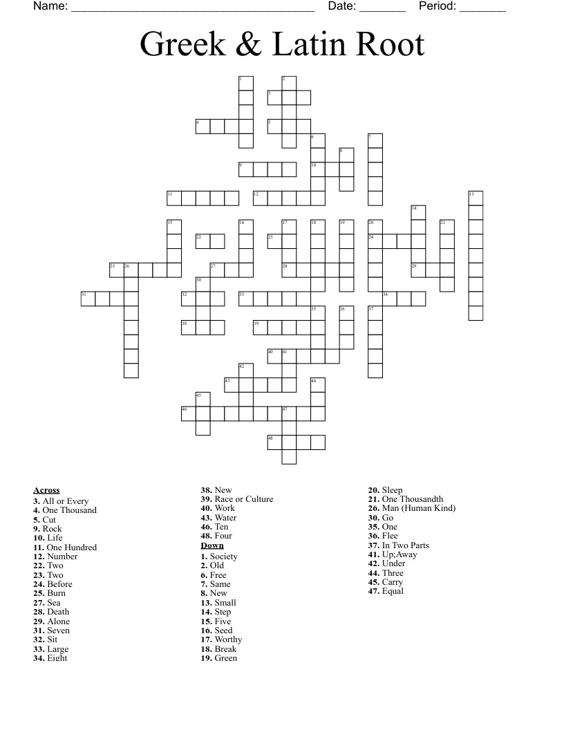 Greek & Latin Root  Crossword