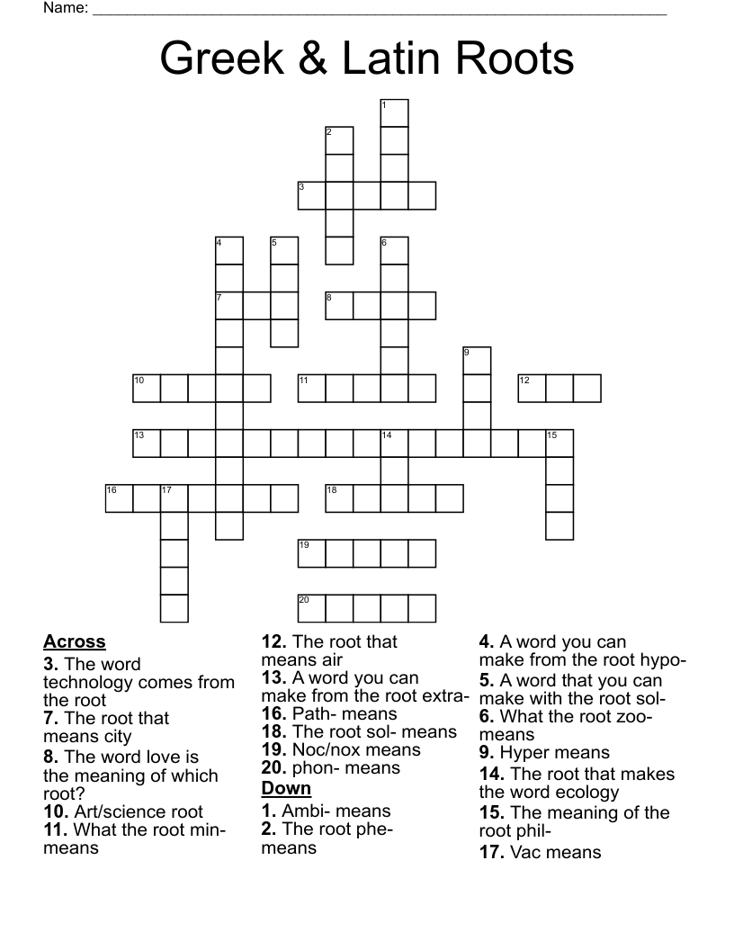 Greek & Latin Roots Crossword