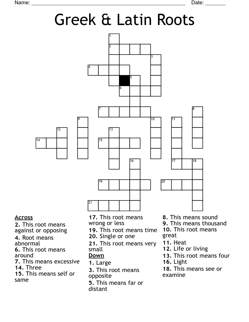 Greek & Latin Roots Crossword