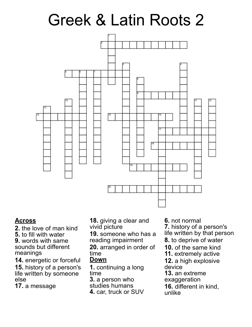 Greek & Latin Roots 2 Crossword