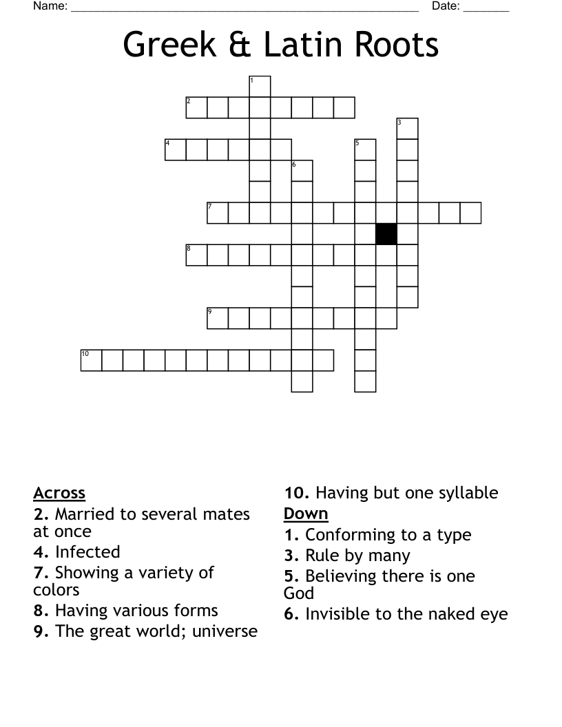 Greek & Latin Roots Crossword