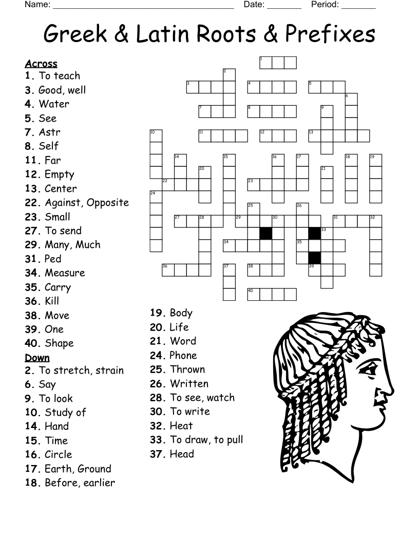 Greek & Latin Roots & Prefixes Crossword