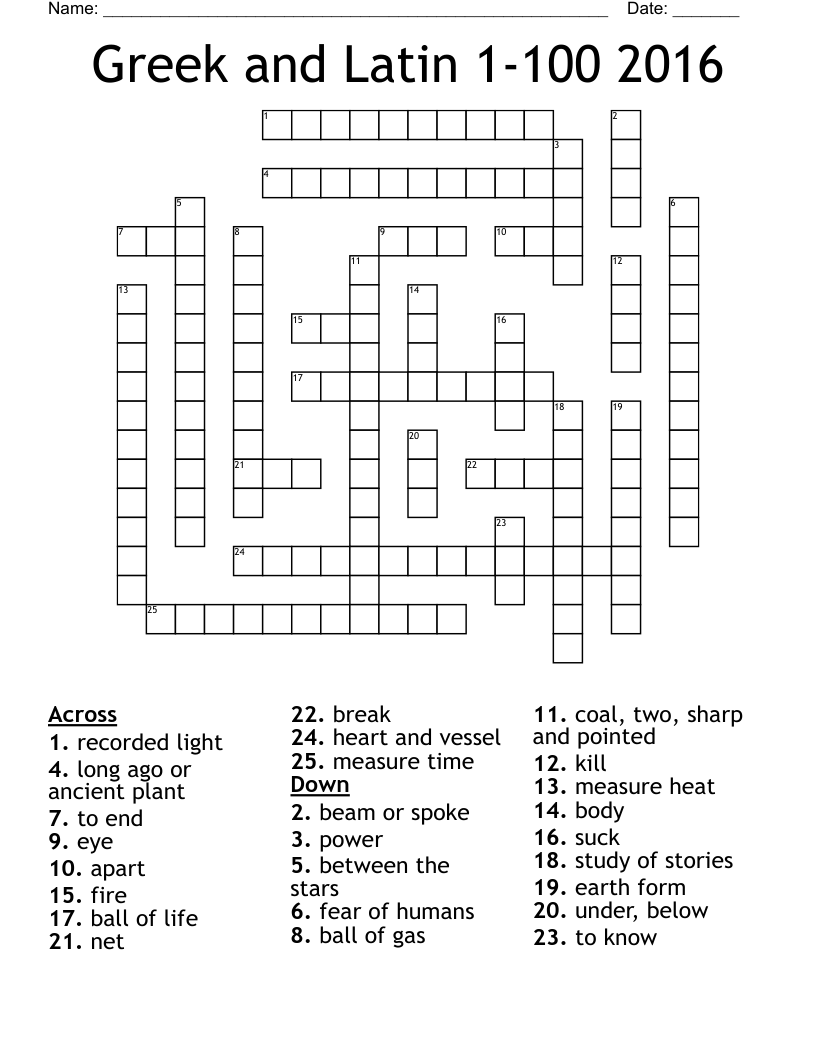 Greek and Latin 1-100 2016 Crossword