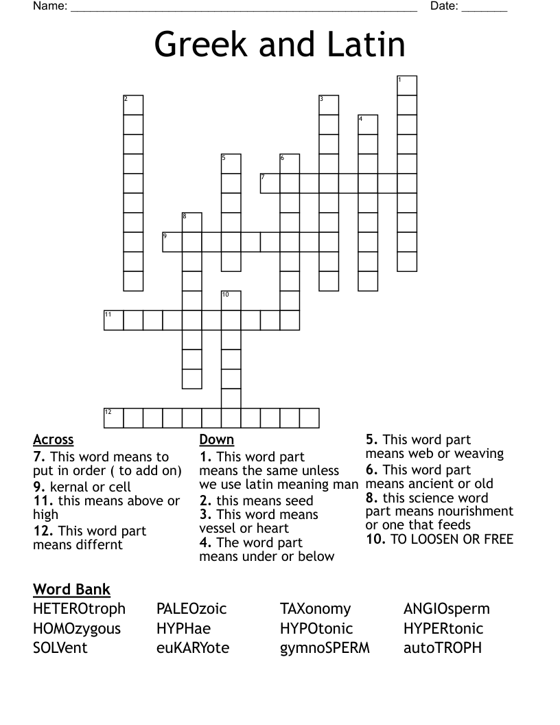 Greek and Latin Crossword