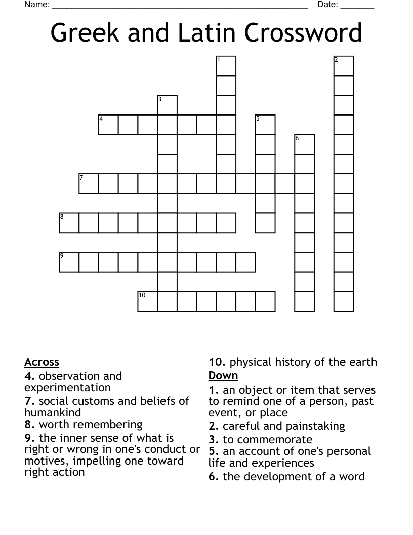 Greek and Latin Crossword