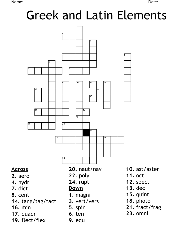 Greek and Latin Elements Crossword
