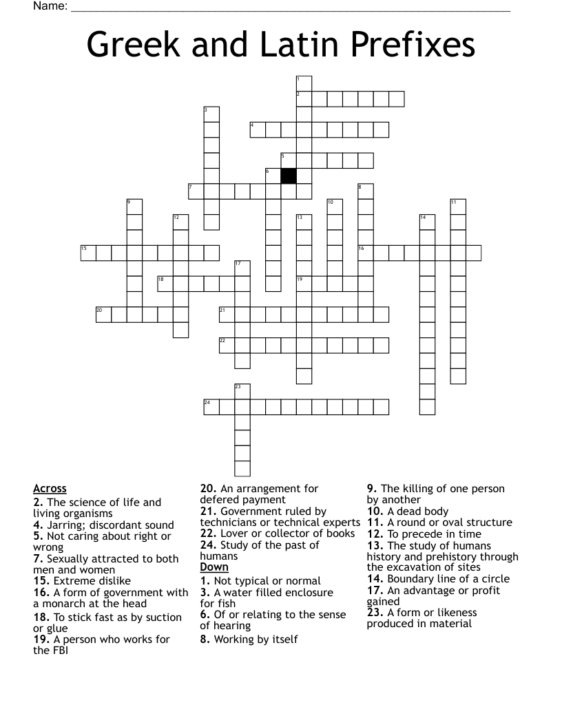 Greek and Latin Prefixes Crossword