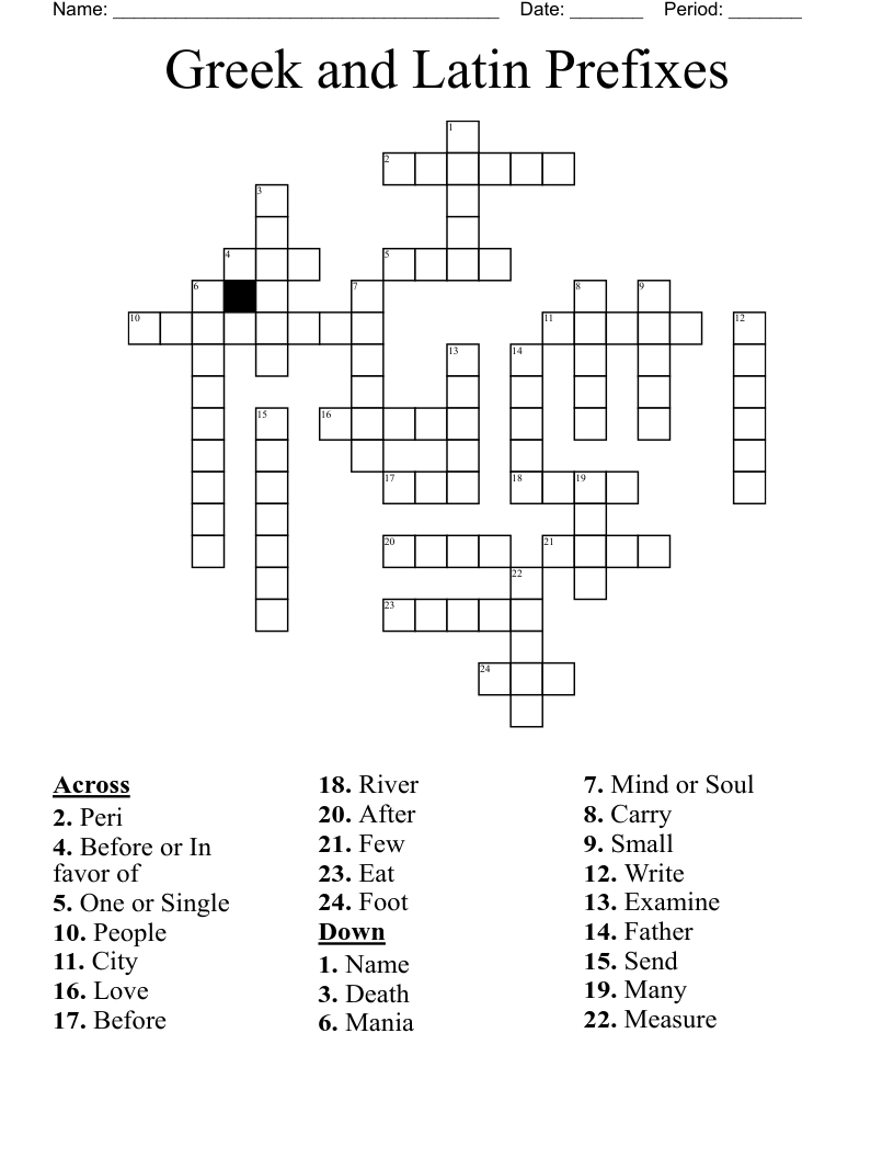 Greek and Latin Prefixes Crossword