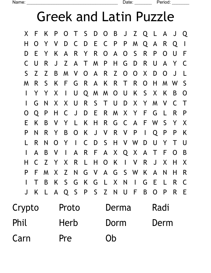 Greek and Latin Puzzle Word Search