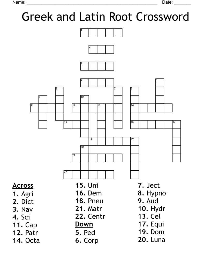 Greek and Latin Root Crossword