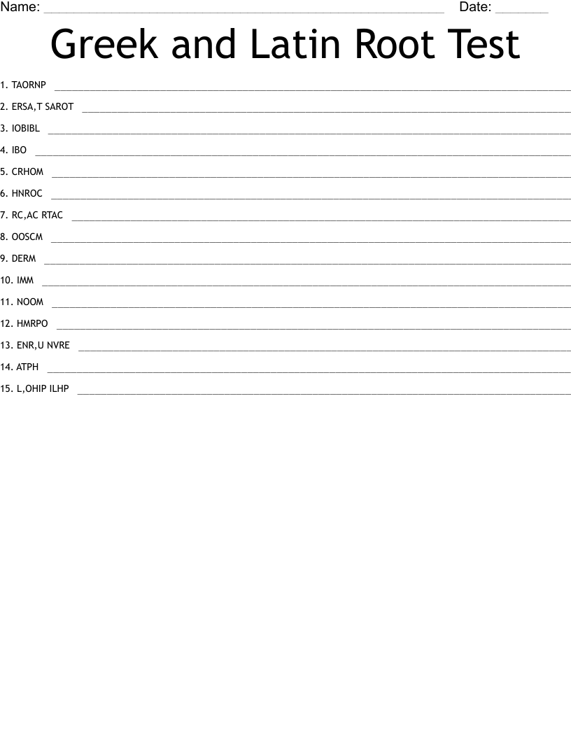 Greek and Latin Root Test Word Scramble