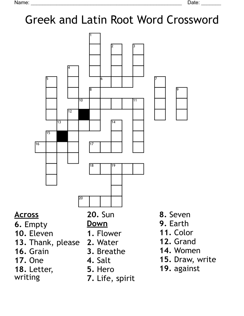 Greek and Latin Root Word Crossword