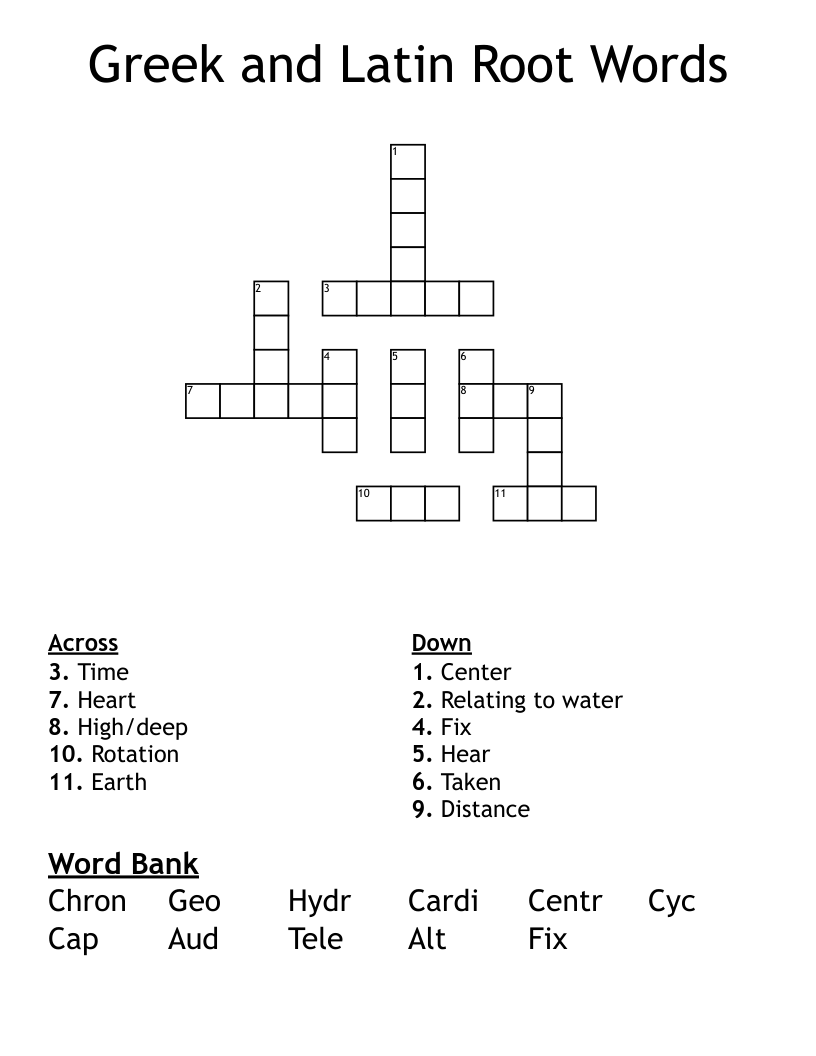 Greek and Latin Root Words Crossword