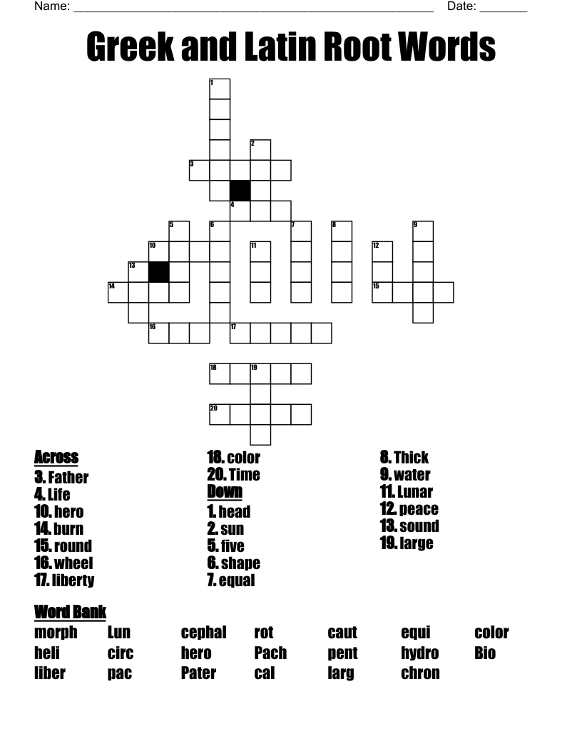 Greek and Latin Root Words Crossword
