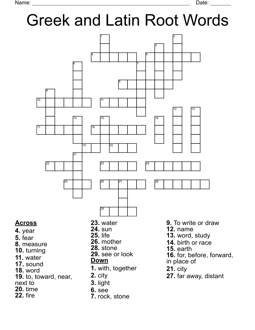 Greek and Latin Root Words Crossword