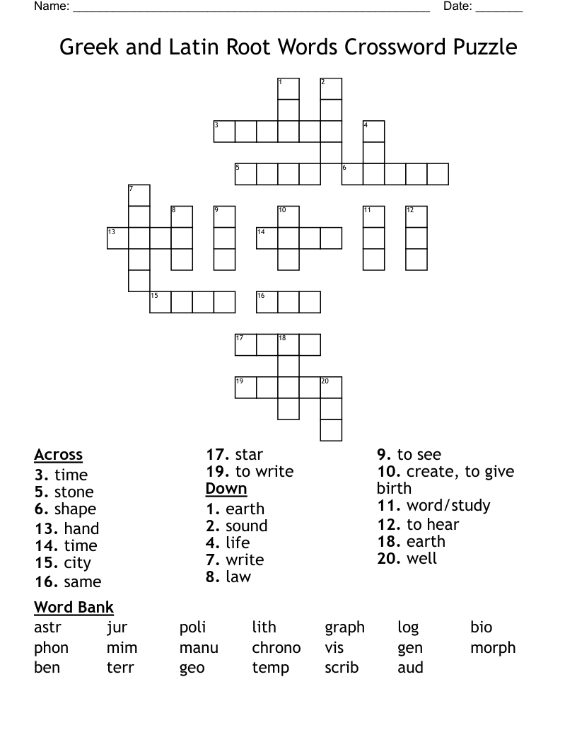 Greek and Latin Root Words Crossword Puzzle