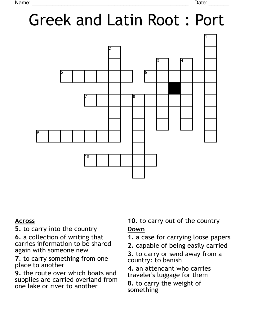 Greek and Latin Root : Port Crossword