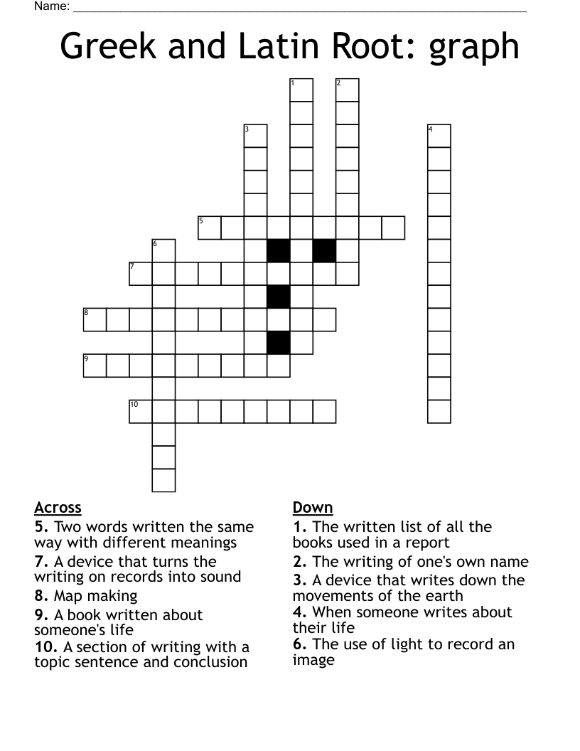 Greek and Latin Root: graph Crossword