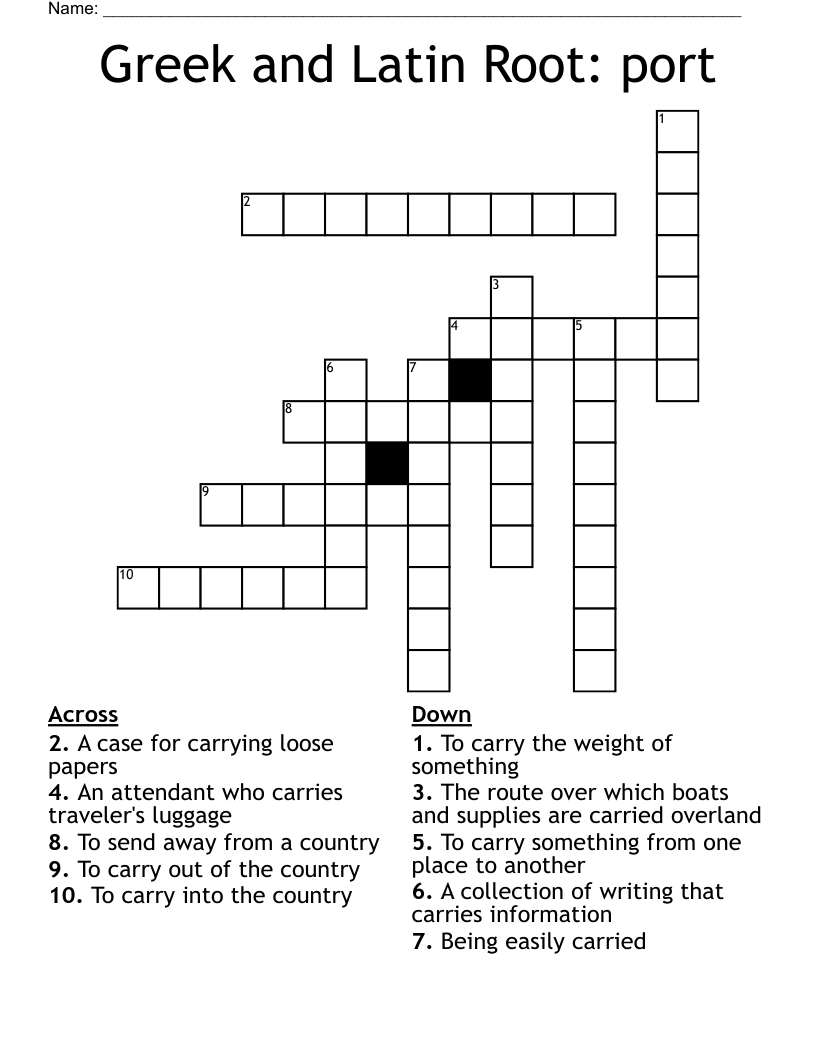 Greek and Latin Root: port Crossword