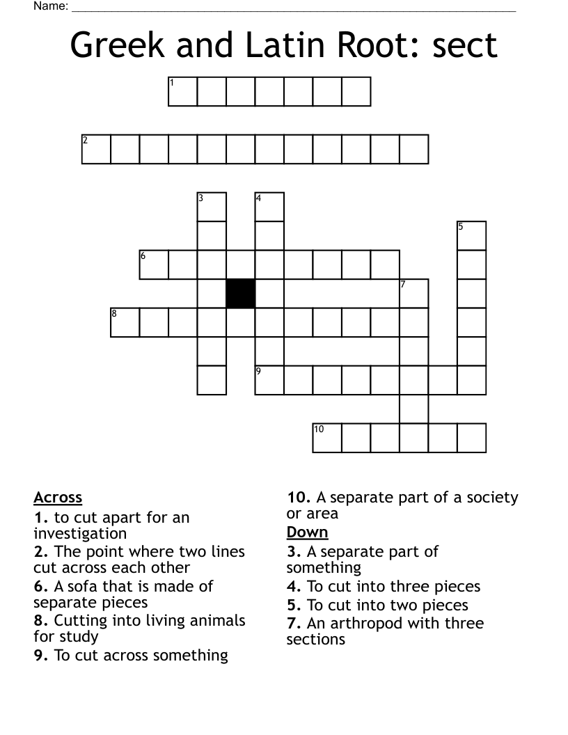 Greek and Latin Root: sect Crossword