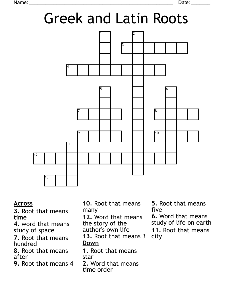 Greek and Latin Roots Crossword