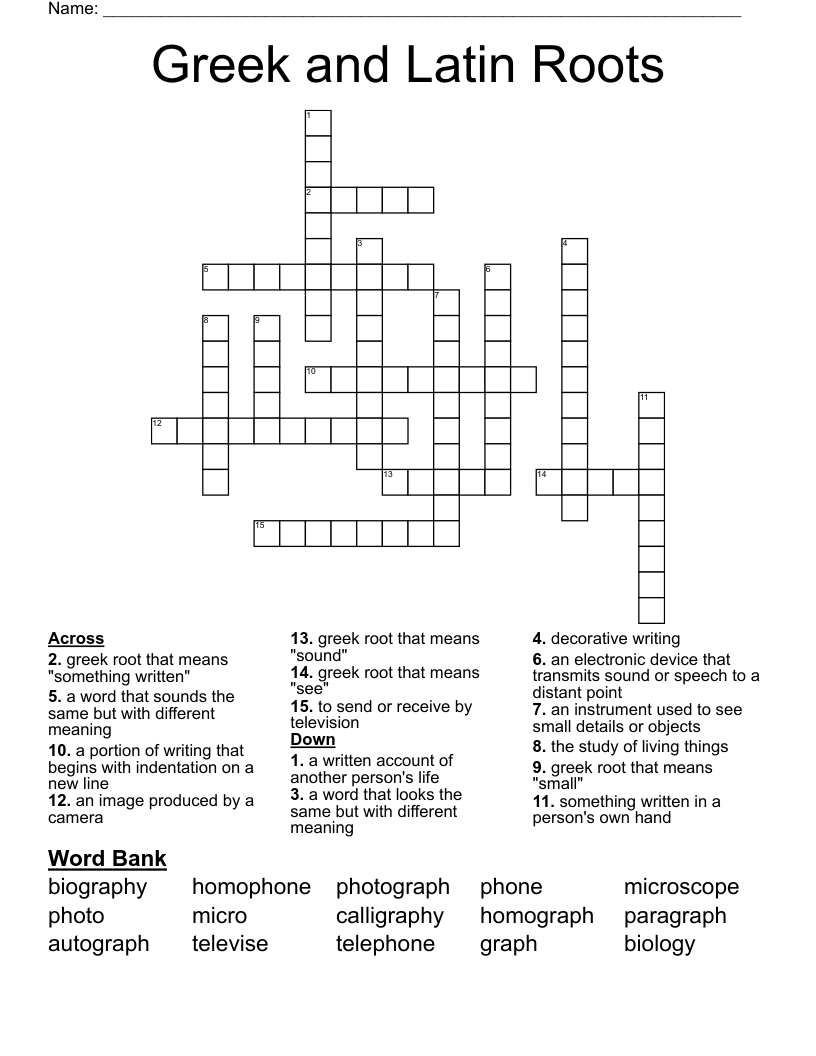 Greek and Latin Roots Crossword