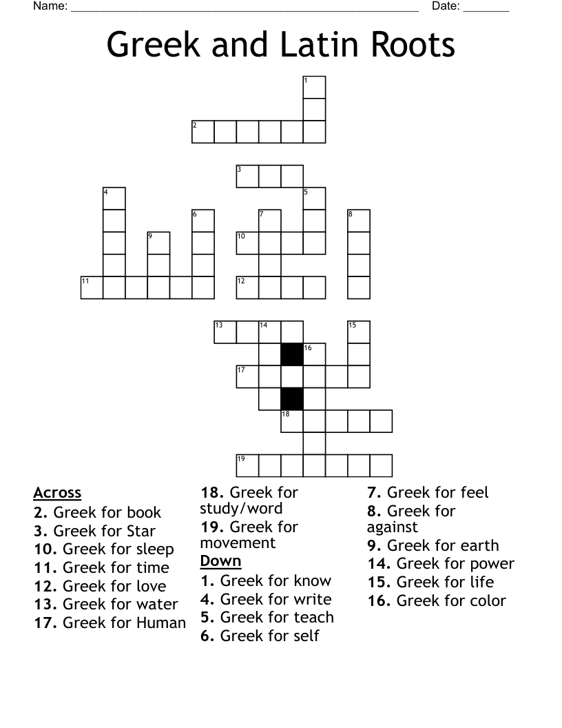 Greek and Latin Roots Crossword