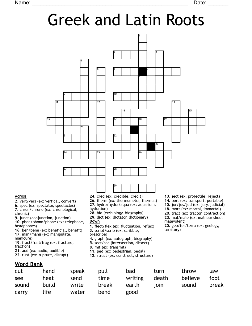 Greek and Latin Roots Crossword