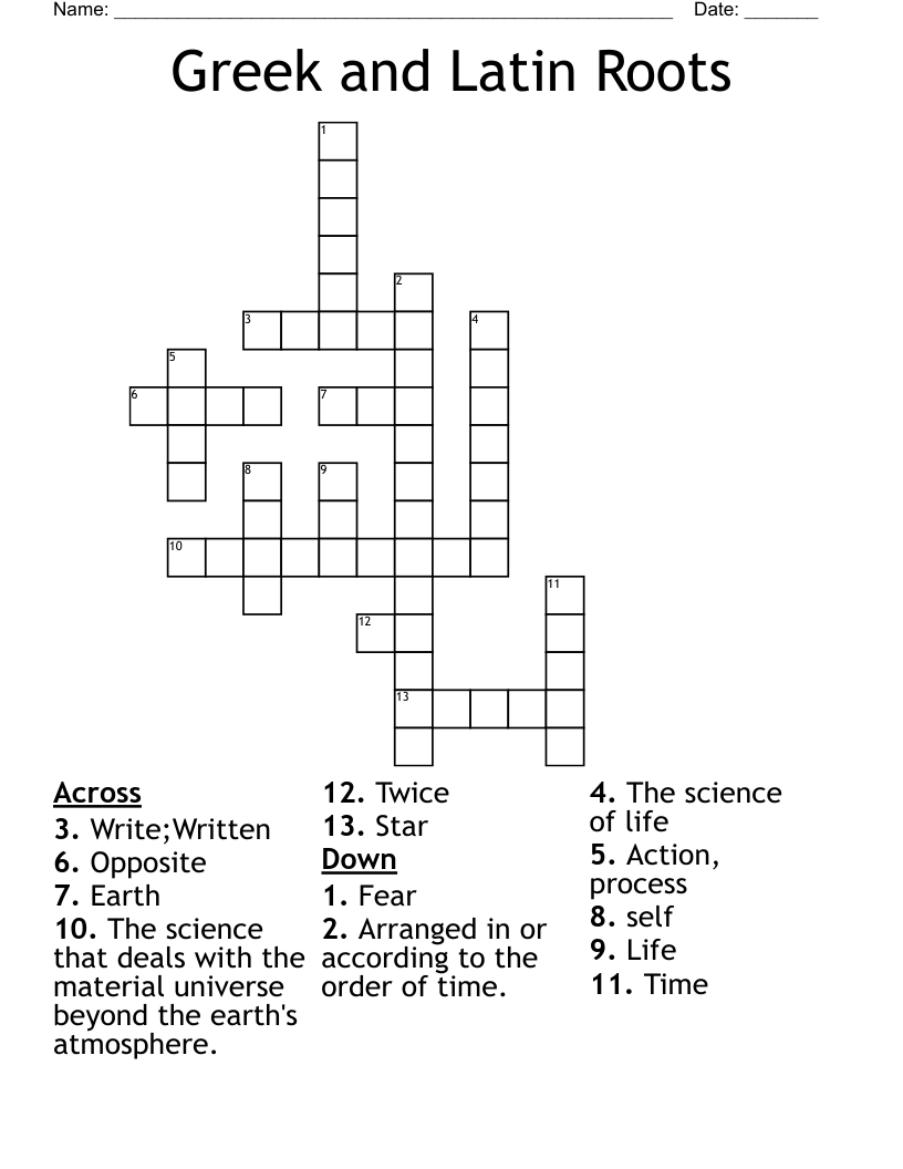 Greek and Latin Roots Crossword