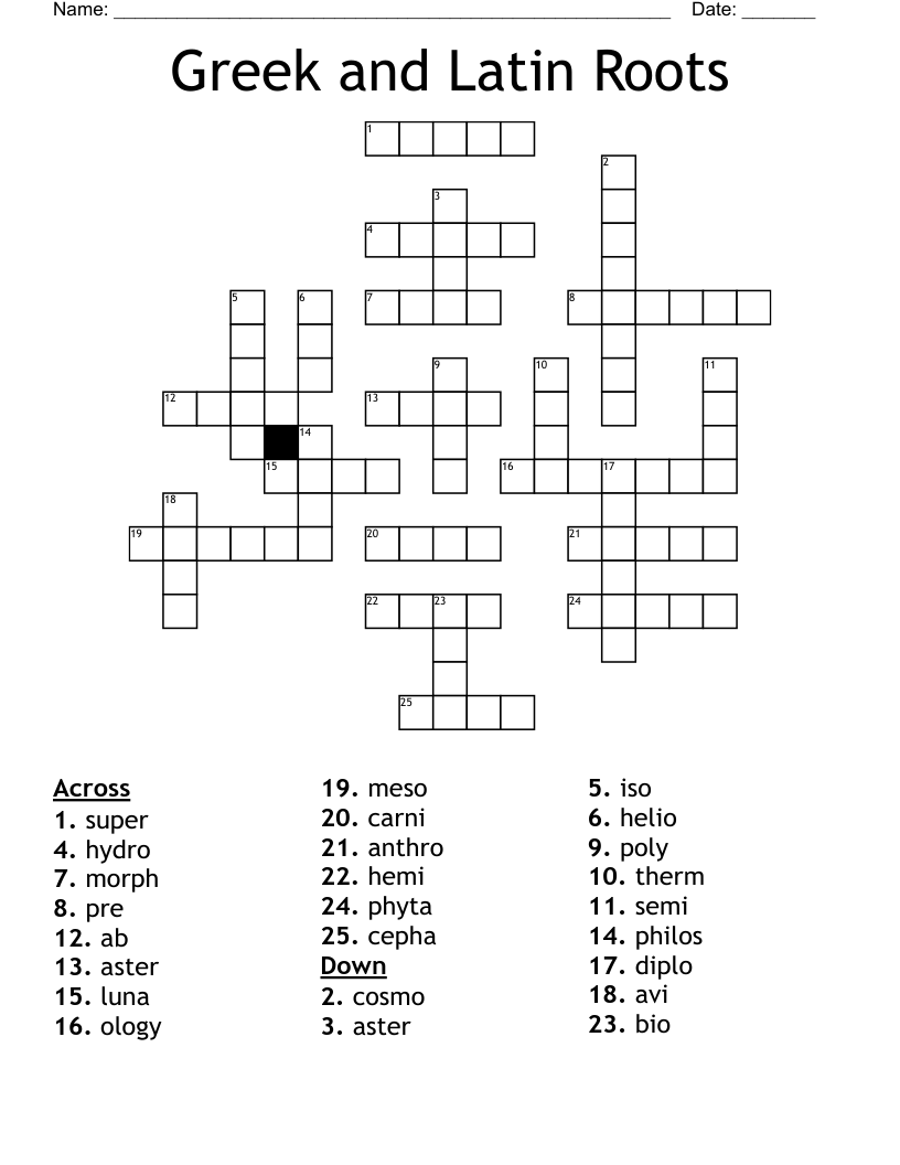 Greek and Latin Roots Crossword
