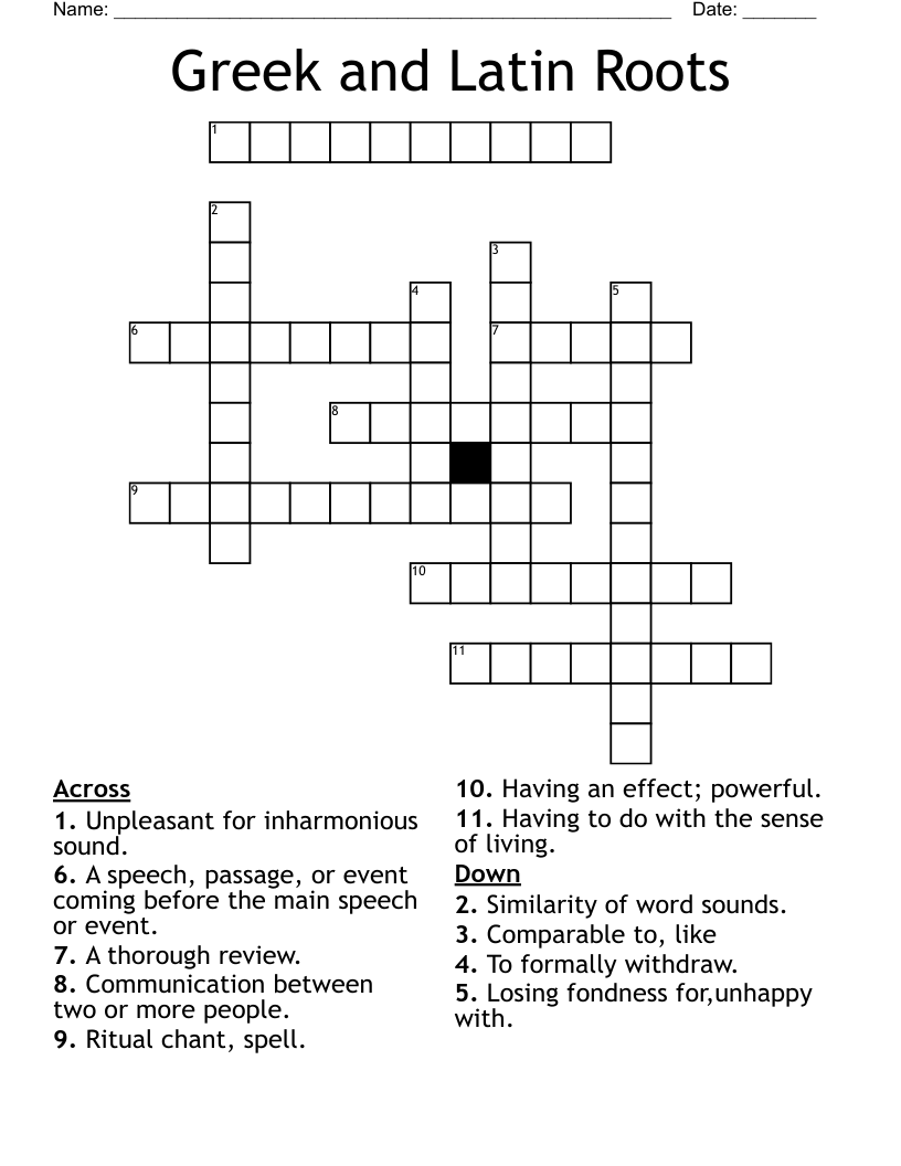 Greek and Latin Roots Crossword