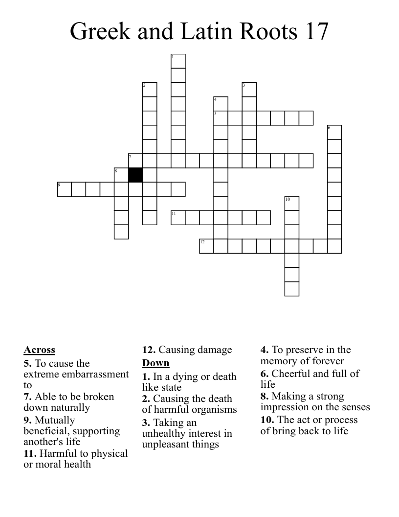 Greek and Latin Roots 17 Crossword