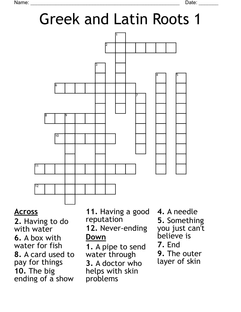 Greek and Latin Roots 1 Crossword