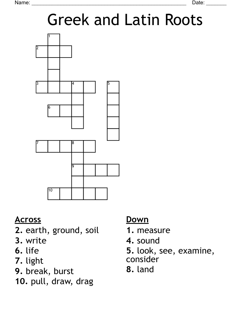 Greek and Latin Roots Crossword