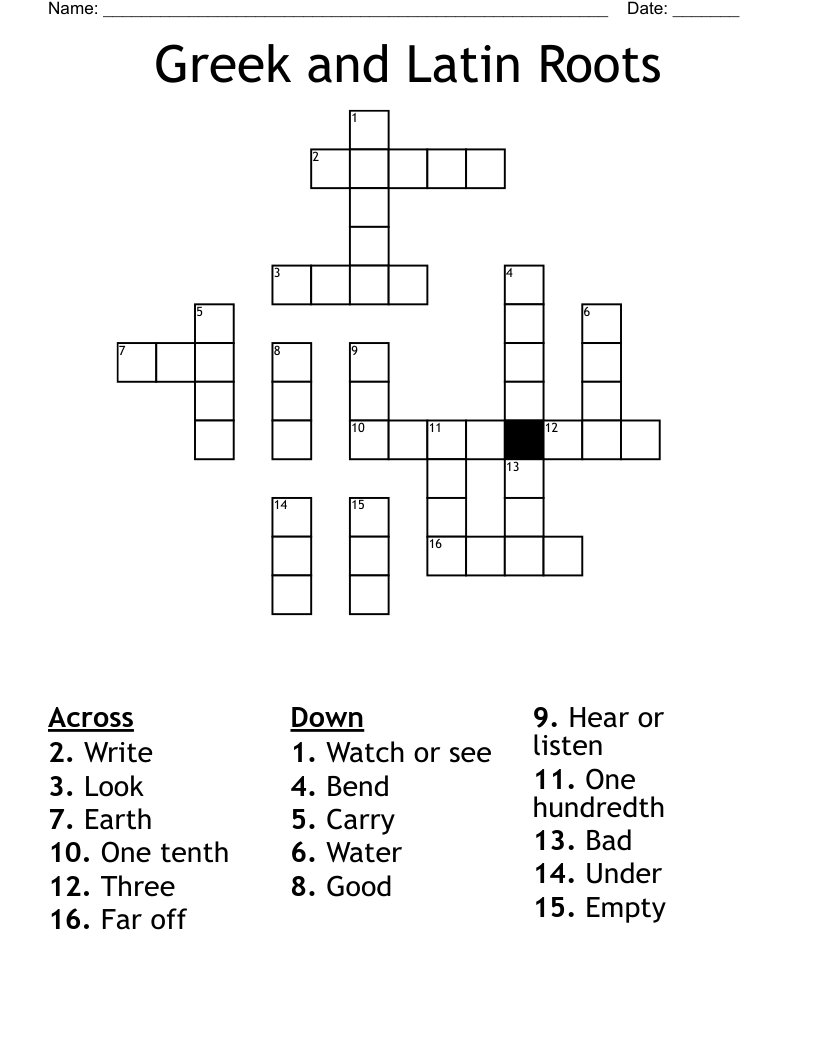 Greek and Latin Roots Crossword