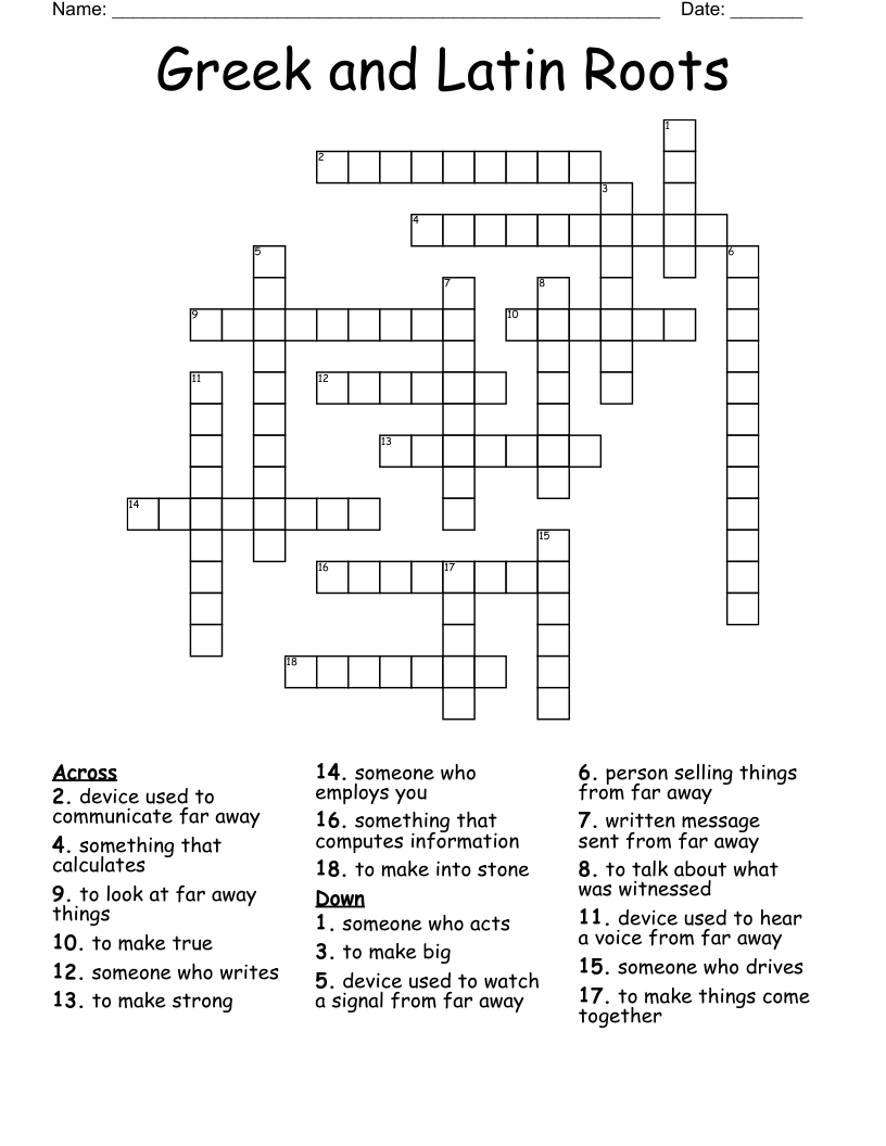 Greek and Latin Roots Crossword